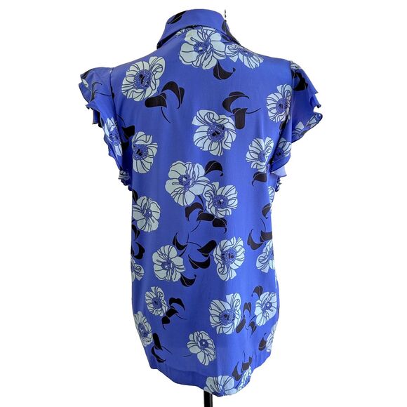 P.A.R.O.S.H. Women's Floral Blue Button Up Short Sleeve Silk Blouse Sz M - Picture 6 of 13